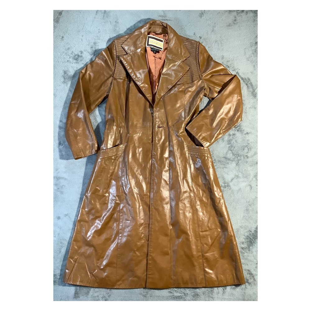Suburban Heritage Vintage 70s Brown Leather Trench Coat Women's Size 12 Long